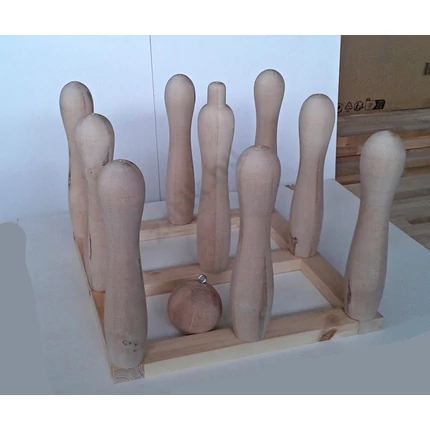 Kugli játék 9 bábus átm. 70x350 mm + 100 mm golyó + keret juharfa lengőteke
