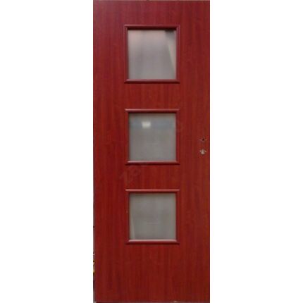 Beltéri ajtó dekorfóliás mahagoni szín  90x210x12 cm 3 üv E balos ÍV11 elegáns íves tokkal